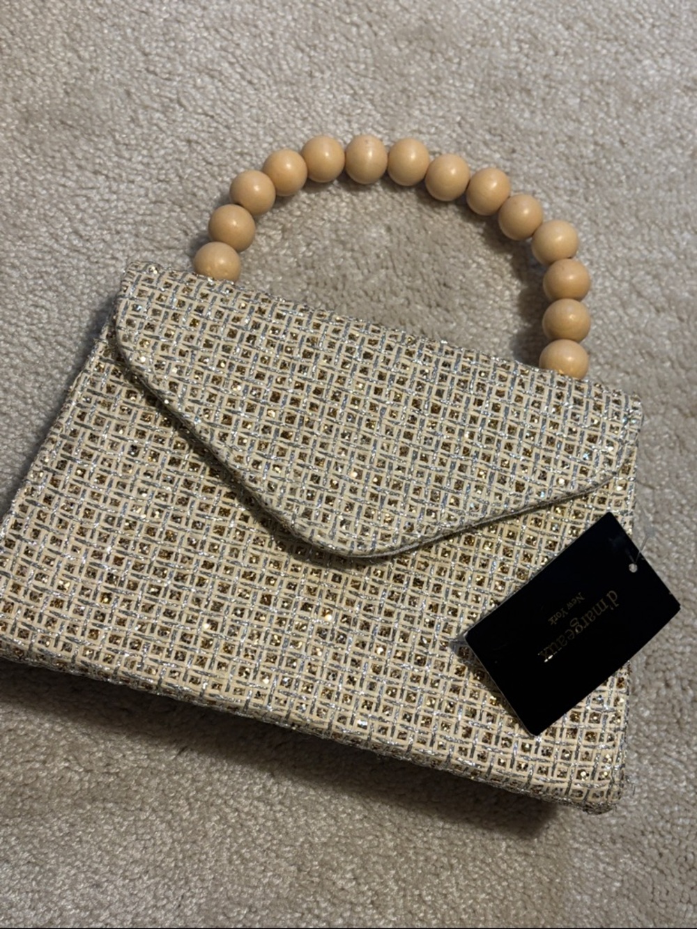 Beaded-Handle Mini Top-Handle Bag in Beige Tweed